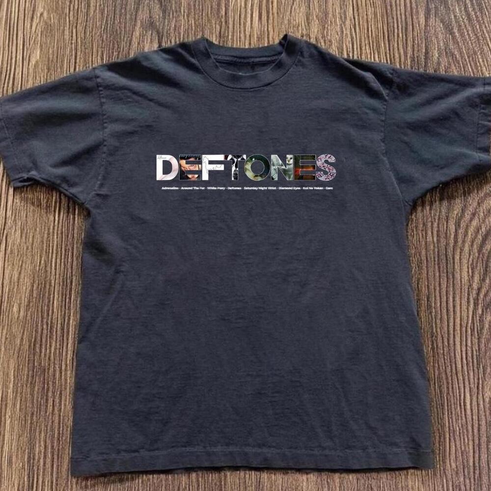 Deftones Band Multicolored Logo Graphic Black T-Shirt